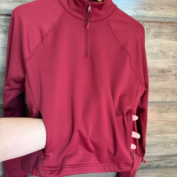 Offline by Aerie Warmup Athletic 1/4 Zip Pullover Thumb Holes Pockets Burgundy - Picture 4 of 8